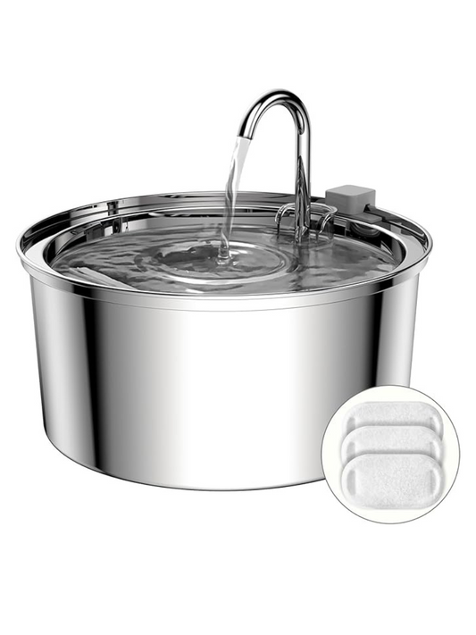 Stainless Steel Cat Water Fountain – 3.2L/108oz | Ultra-Quiet Pump & Replacement Filter Set Included